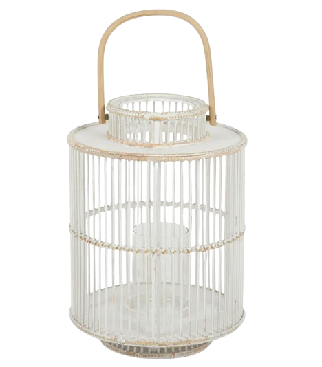 White Wash Bamboo Lantern 31cm x 44cm