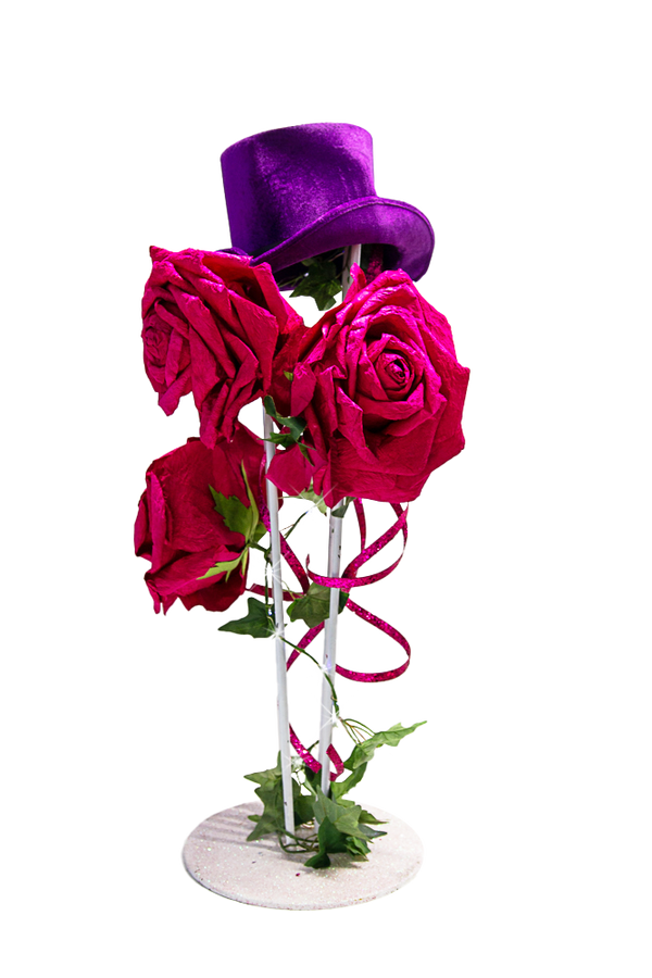 Centrepiece Top Hat & Roses Blue Green Pink Red