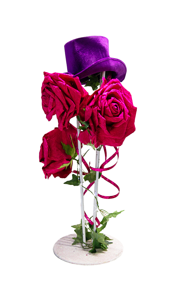 Centrepiece Top Hat & Roses Blue Green Pink Red